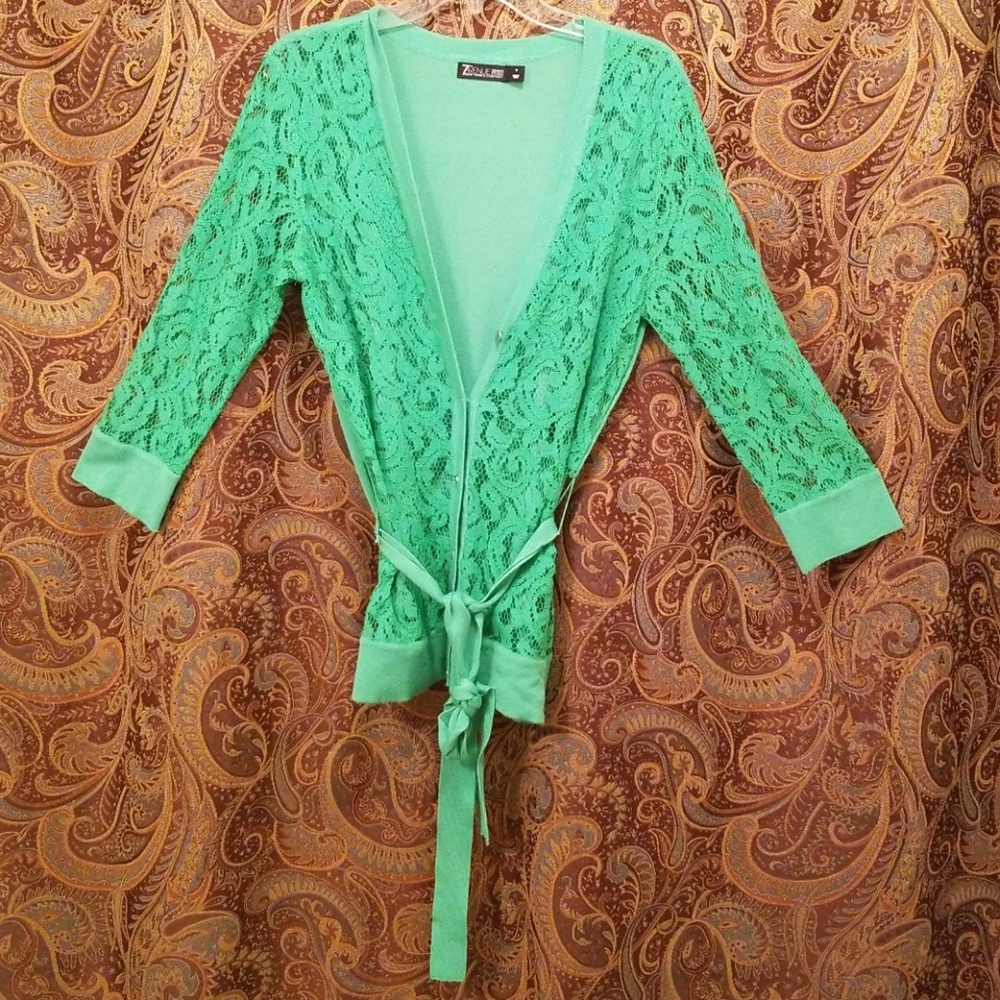 Green Front See Through Cardugan Sweater NWOT